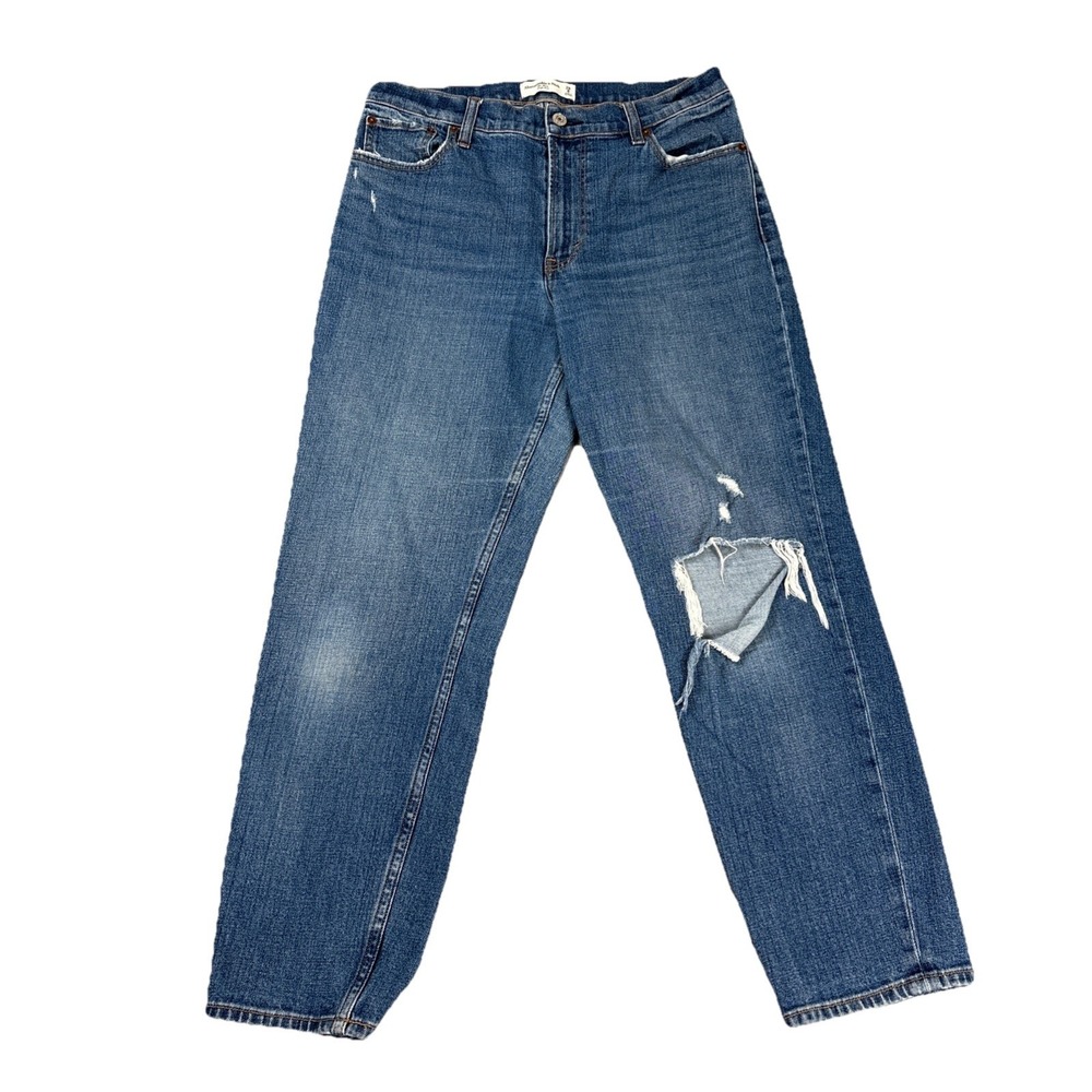 Abercrombie Fitch The Mom High Rise Jeans Womens Blue Denim Distressed Sz 29/8